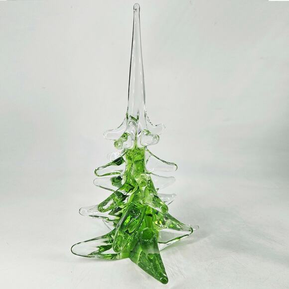 Konstglas Ronneby Sweden Crystal Glass Clear & Green Christmas Tree 11" Signed - Picture 3 of 5